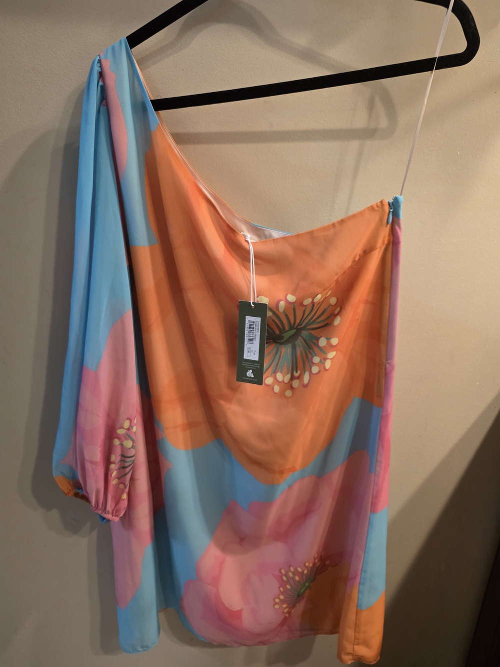 Trina Turk One-Shoulder Floral Dress in Orange, Blue, Pink